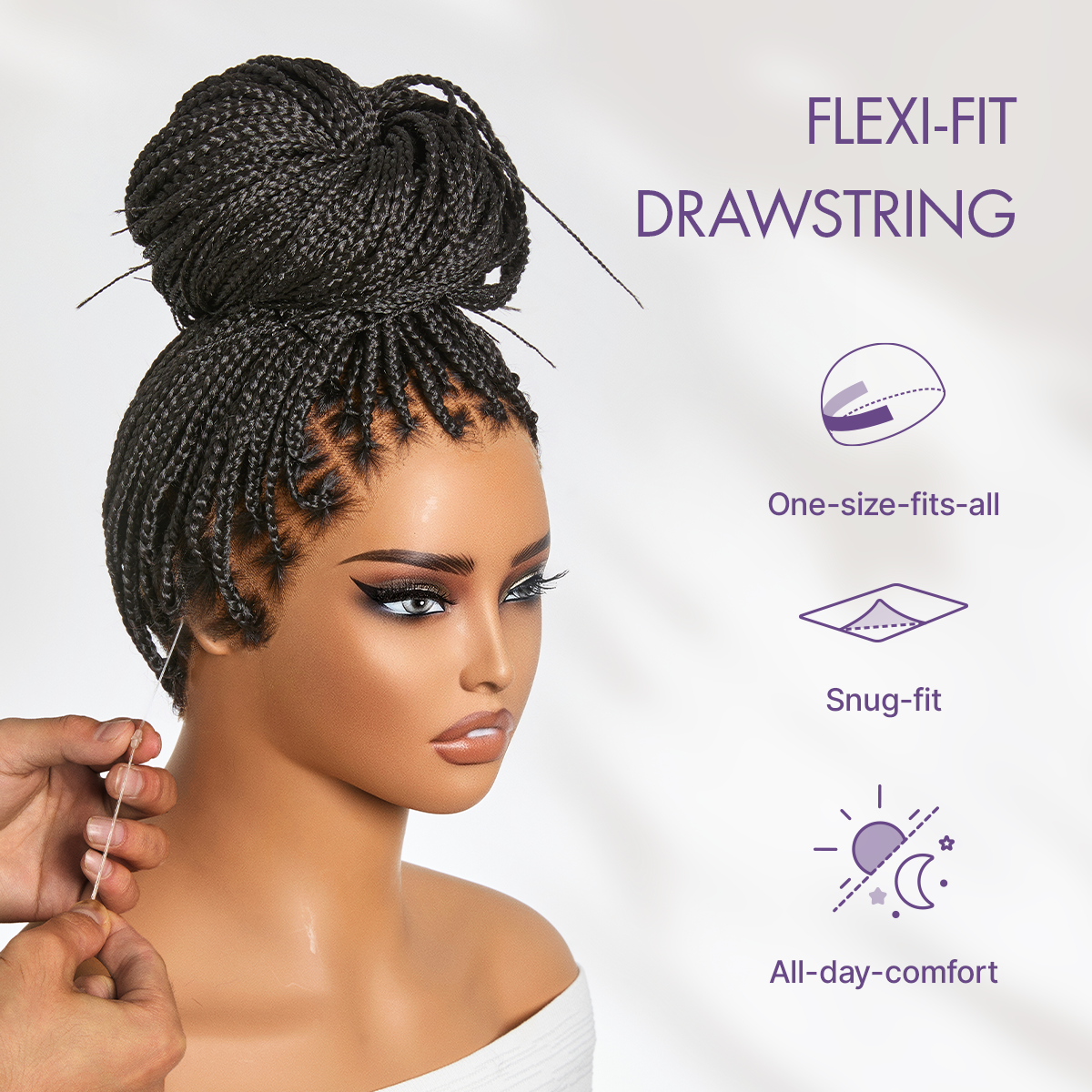 OwnScalp Salon Braids Super Natural Scalp Lace Knotless Box Braided Wig Flexi-Fit Invisi Drawstring Cap