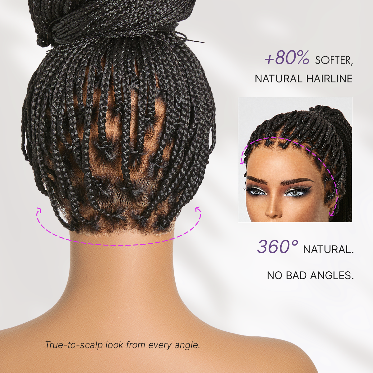 OwnScalp Salon Braids Super Natural Scalp Lace Knotless Box Braided Wig Flexi-Fit Invisi Drawstring Cap