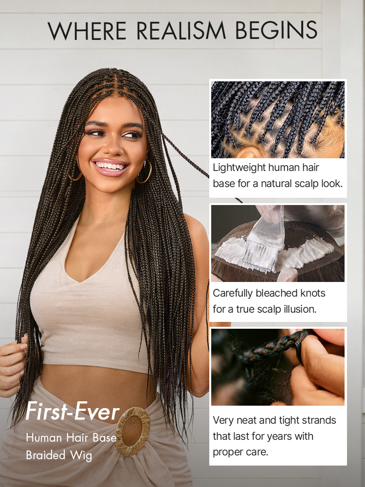 OwnScalp Salon Braids Super Natural Scalp Lace Knotless Box Braided Wig Flexi-Fit Invisi Drawstring Cap