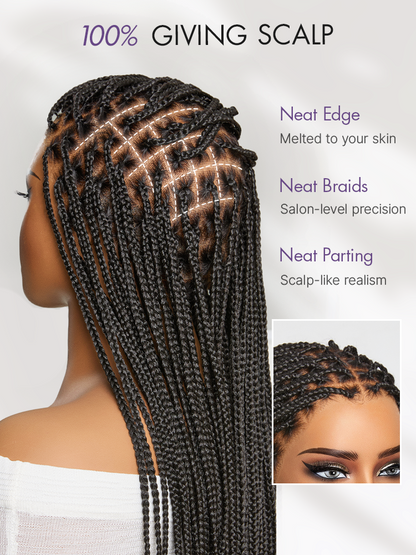 OwnScalp Salon Braids Super Natural Scalp Lace Knotless Box Braided Wig Flexi-Fit Invisi Drawstring Cap