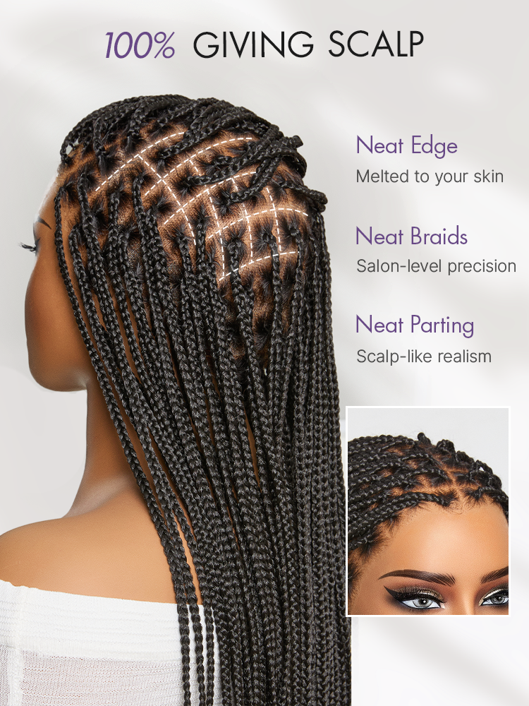 OwnScalp Salon Braids Super Natural Scalp Lace Knotless Box Braided Wig Flexi-Fit Invisi Drawstring Cap